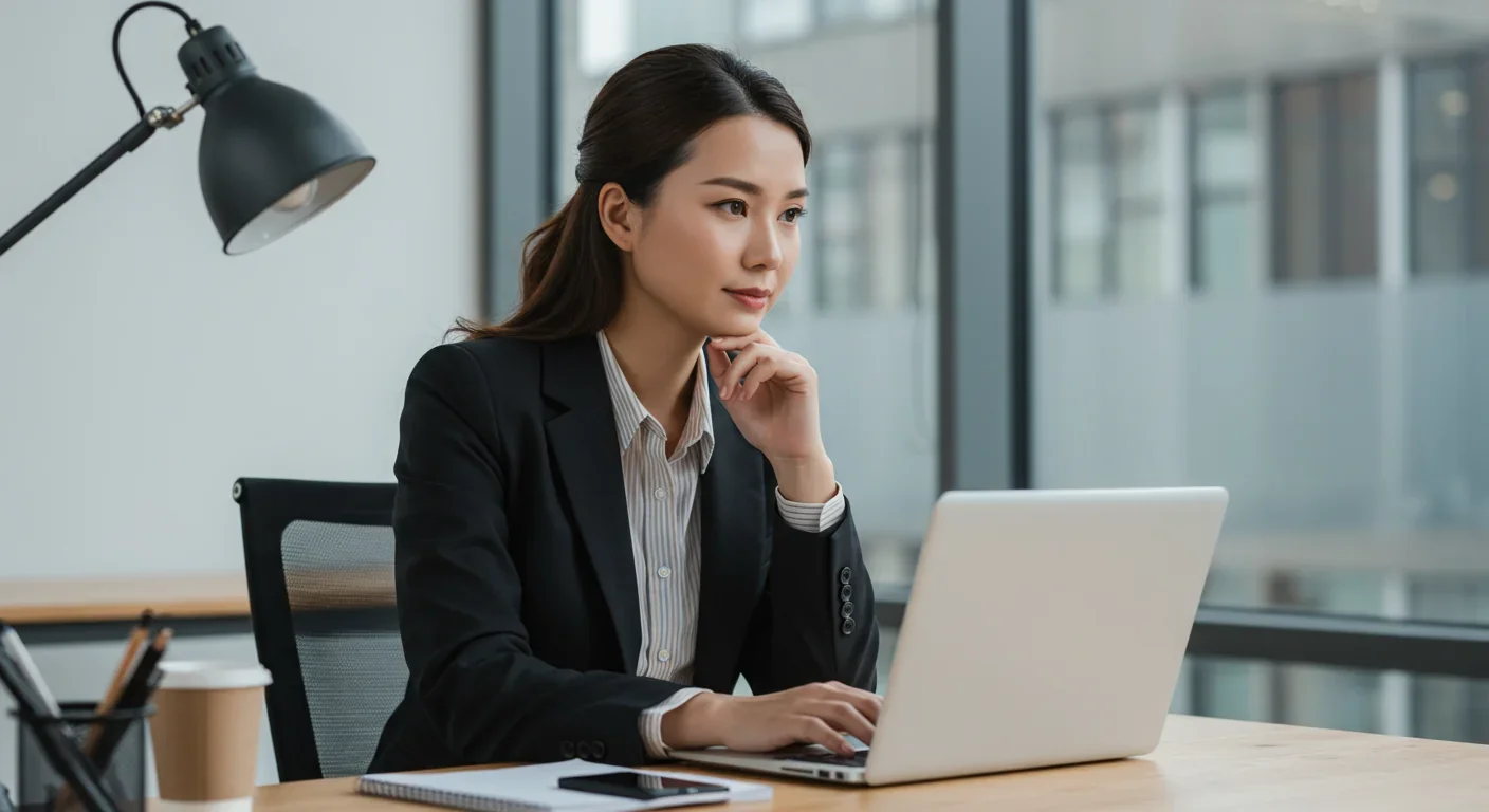 Professional woman contemplating negotiation strategy at her desk