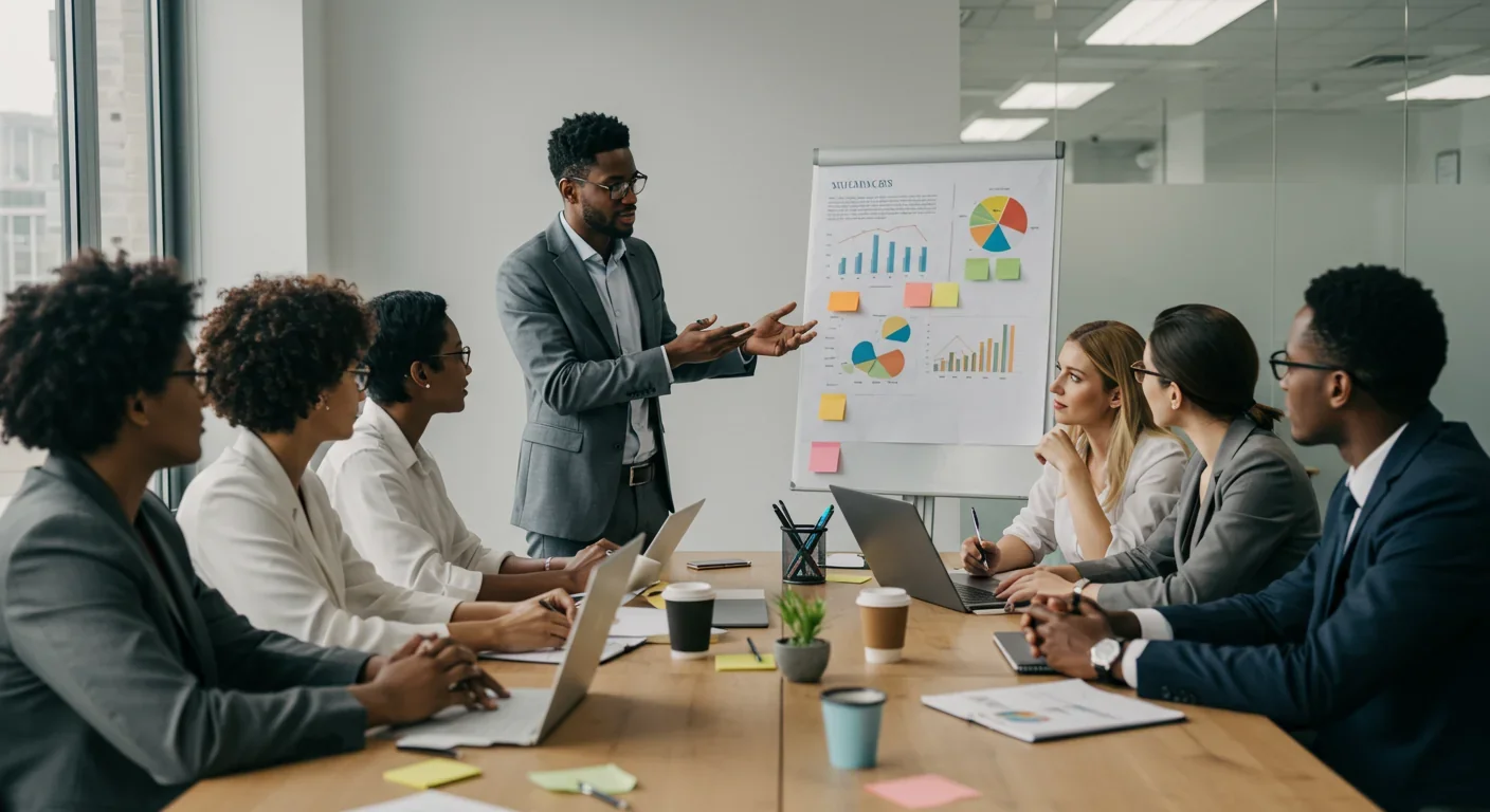 Business team engaged in strategic negotiation discussion