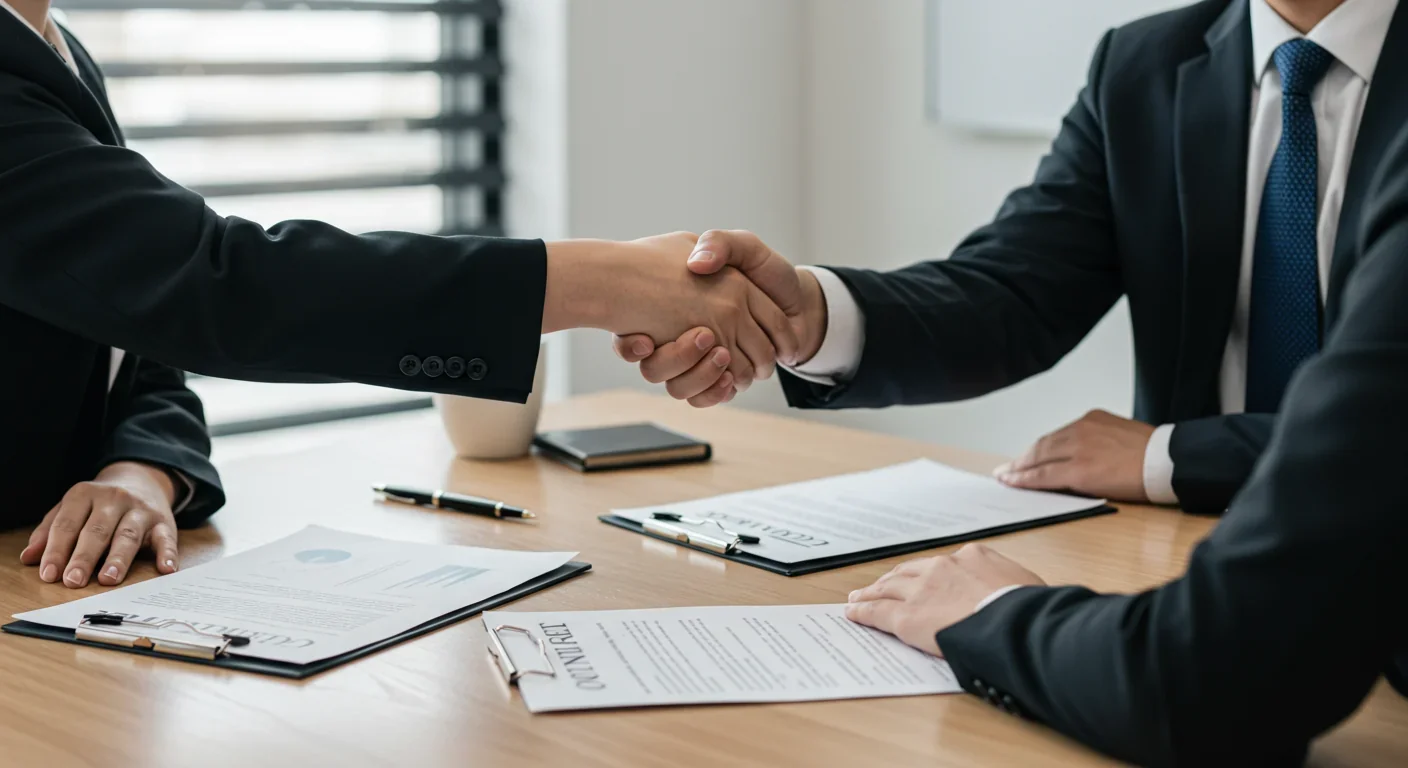 Two professionals shaking hands after successful negotiation