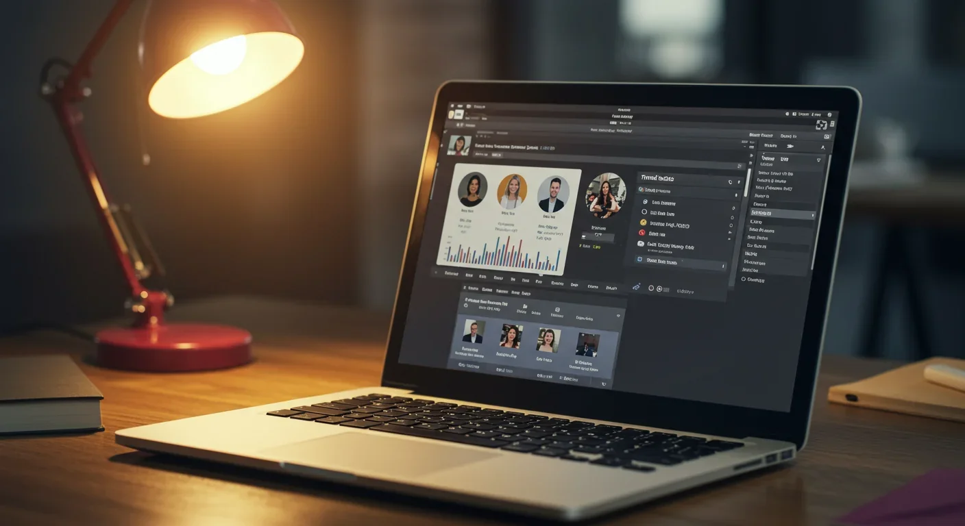 Laptop screen showing social media algorithms amplifying trending content