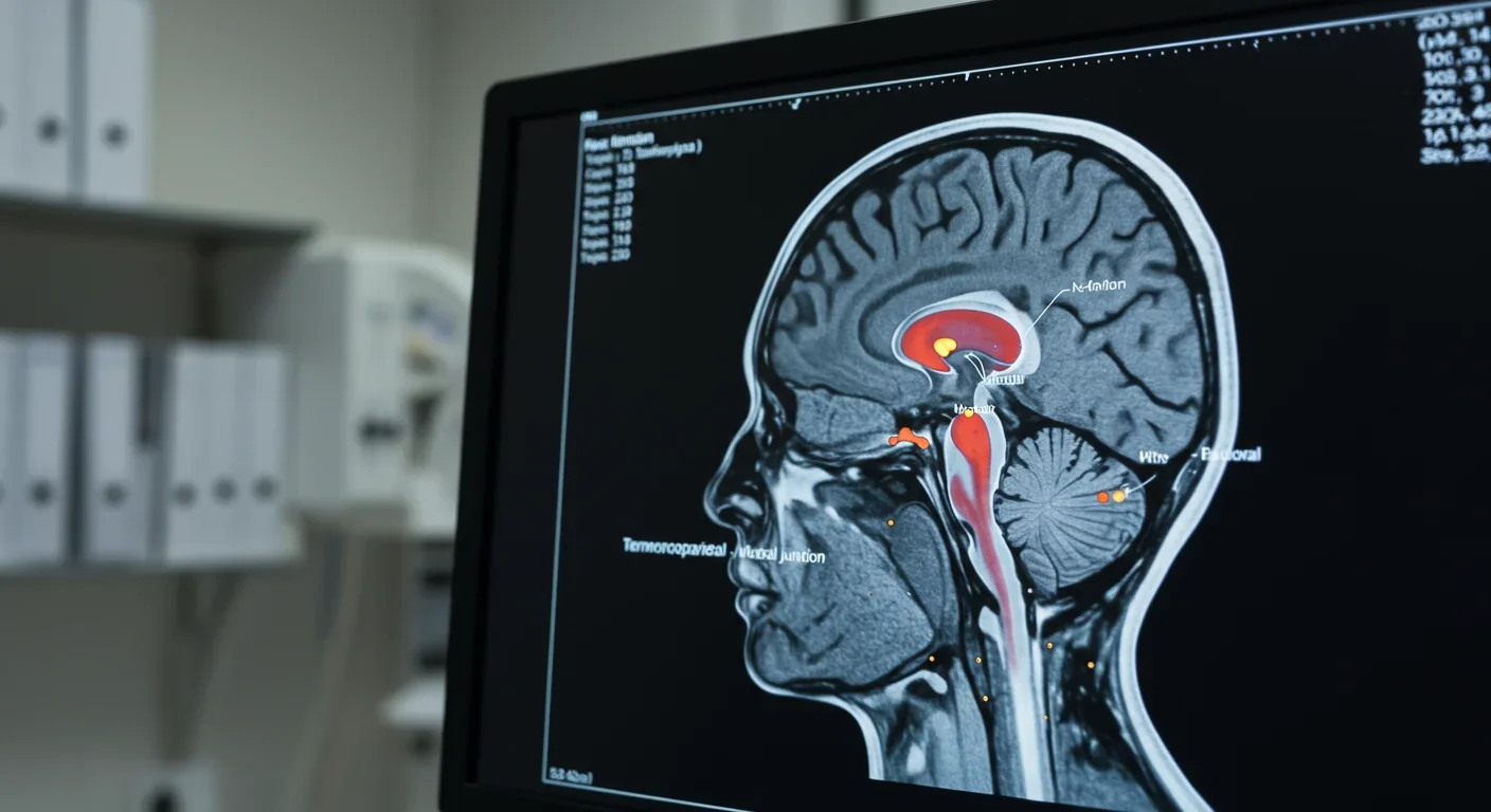 Brain scan highlighting regions involved in agency detection and theory of mind