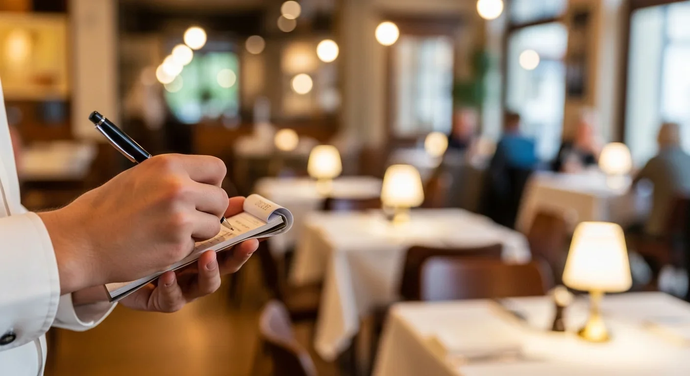Waiter taking orders in busy restaurant demonstrating memory skills
