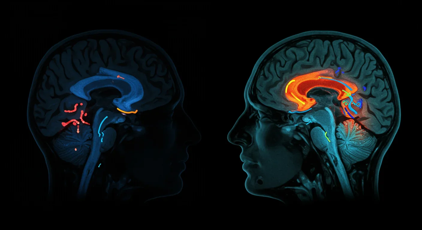 Brain scan highlighting the reward pathways and dopamine systems involved in novelty response