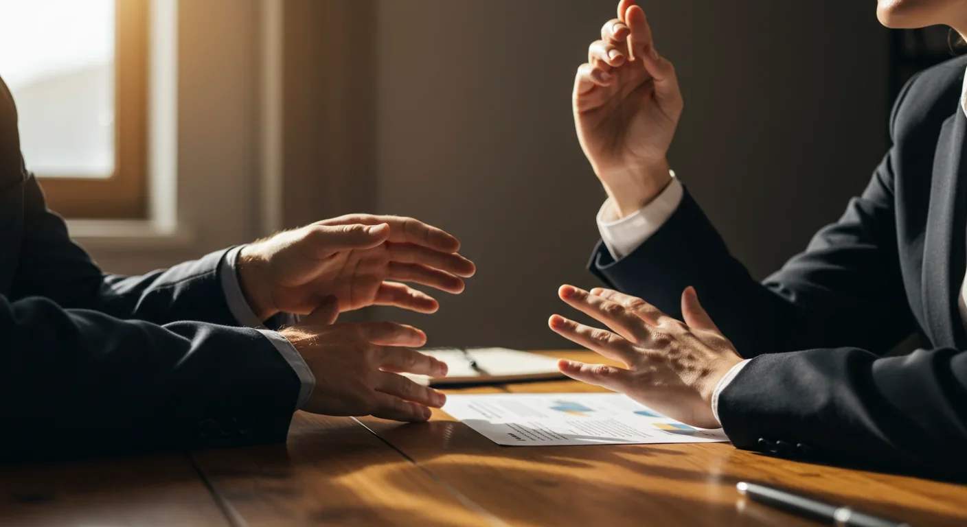 Hands demonstrating the Stanford tapping experiment on a wooden table