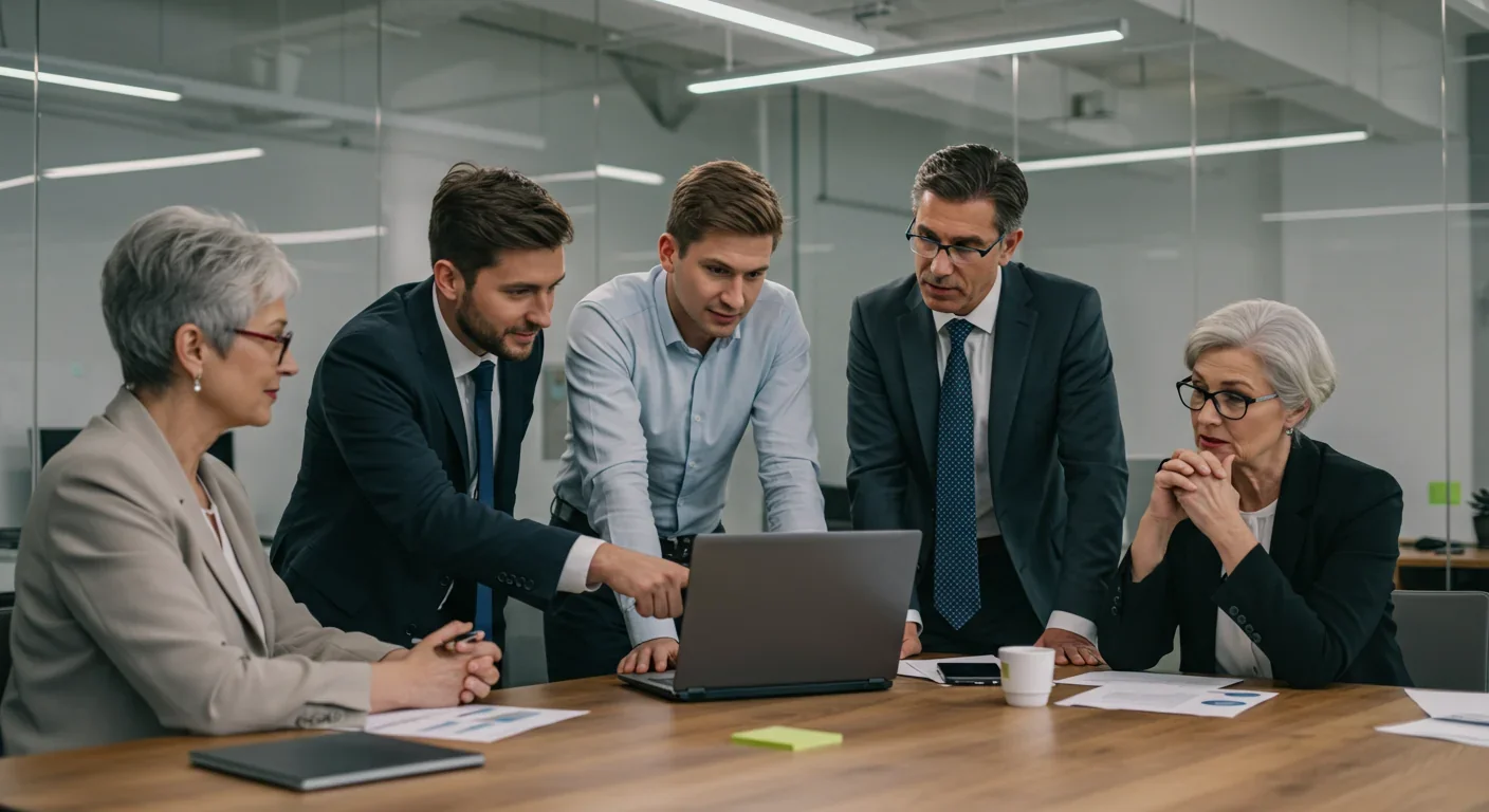 Intergenerational workplace communication showing knowledge gap between colleagues