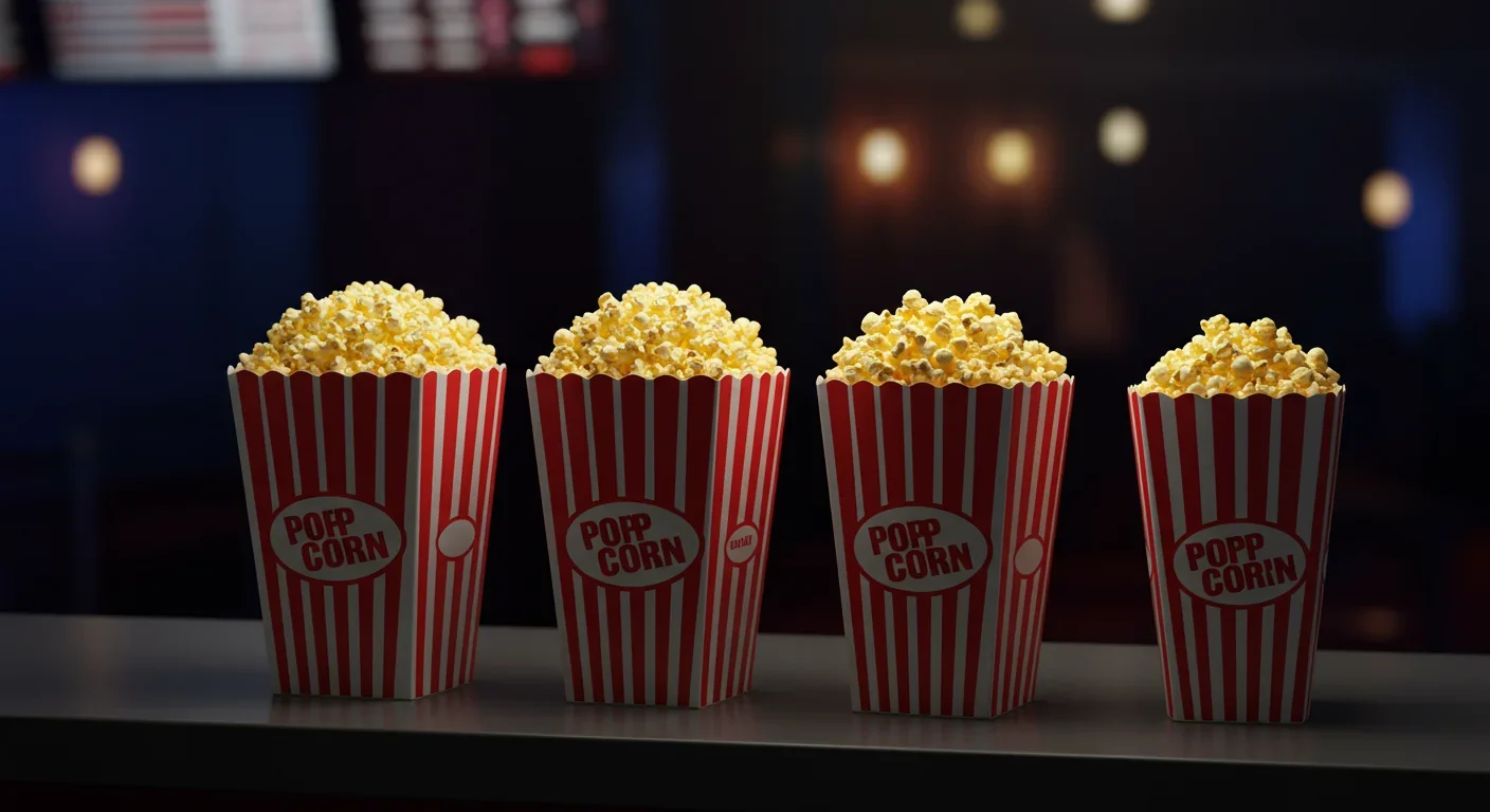 Three sizes of movie theater popcorn demonstrating decoy pricing