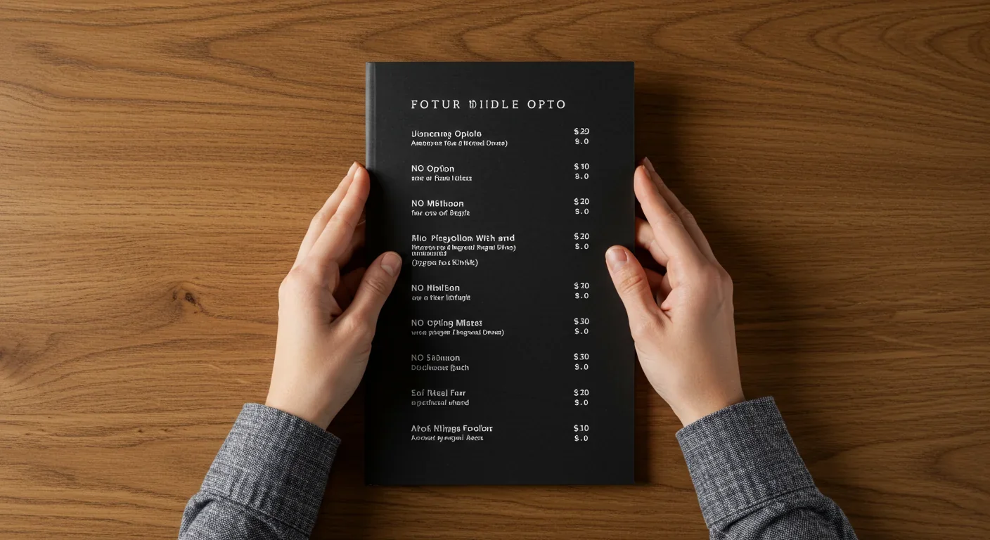 Person using mental strategy to evaluate menu options by covering middle choice