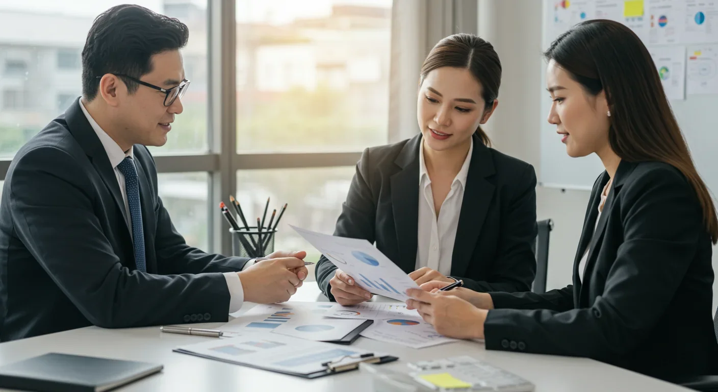 Financial advisor and client reviewing investment portfolio to discuss decision-making biases