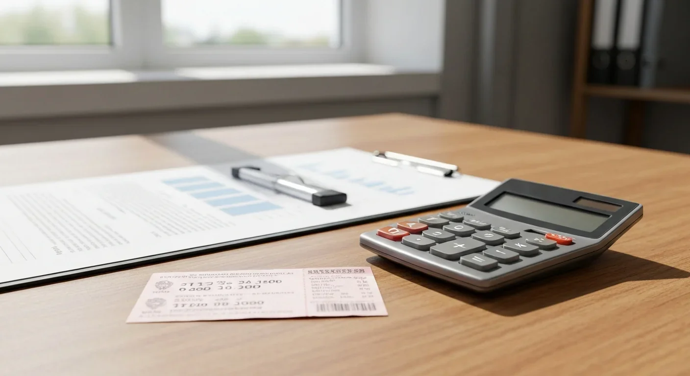 Lottery ticket with calculator showing the gap between financial expectations and reality