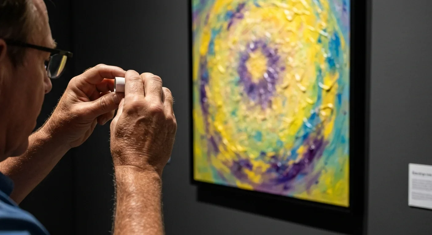 Demonstration of narrow focus through paper tube viewing painting