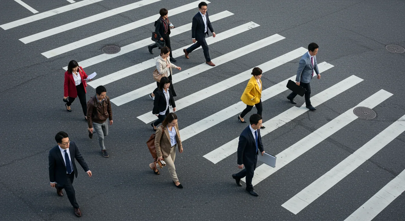 People walking in various directions at city crosswalk symbolizing individual agency and choice