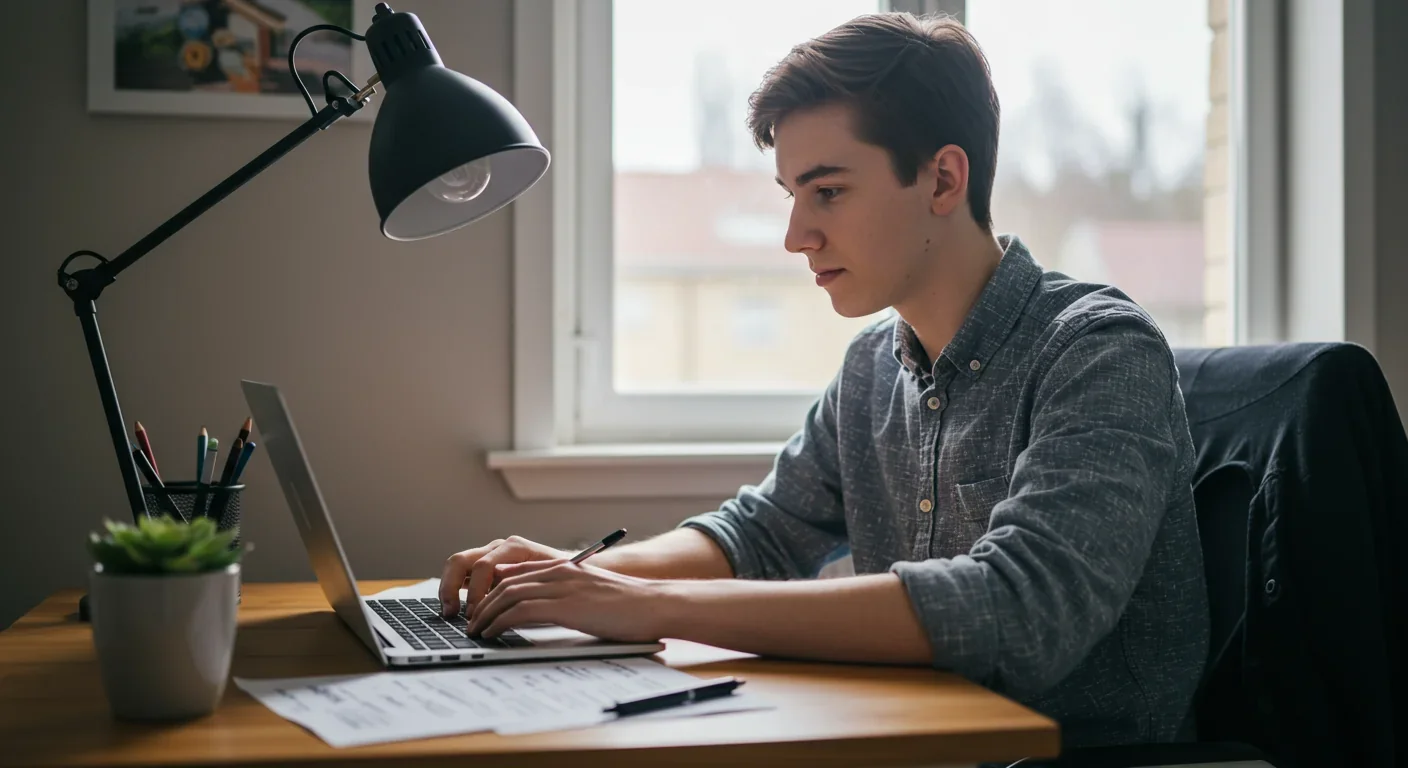 Person actively engaging with digital learning while taking handwritten notes
