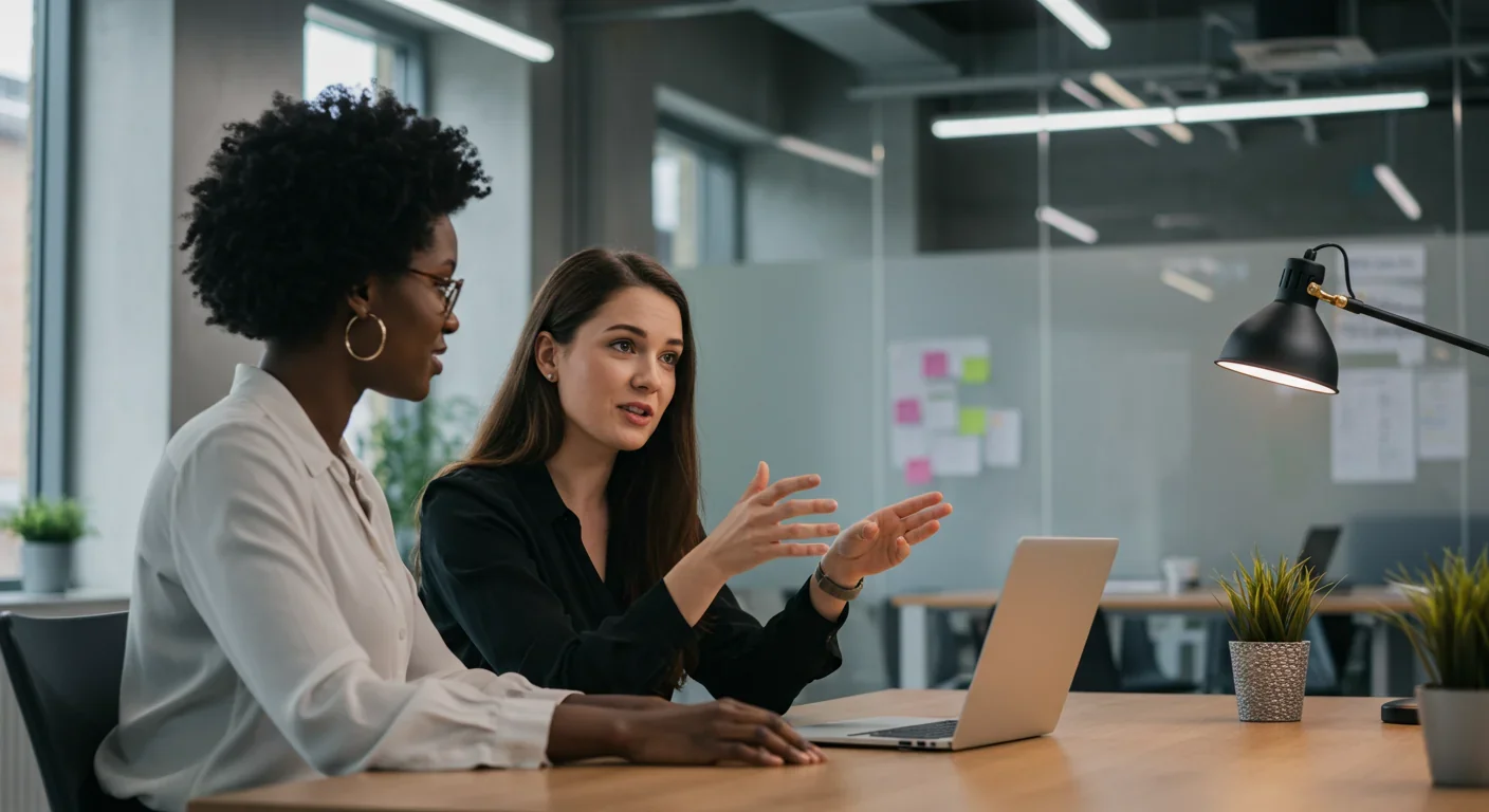 Professional women collaborating in modern workplace environment