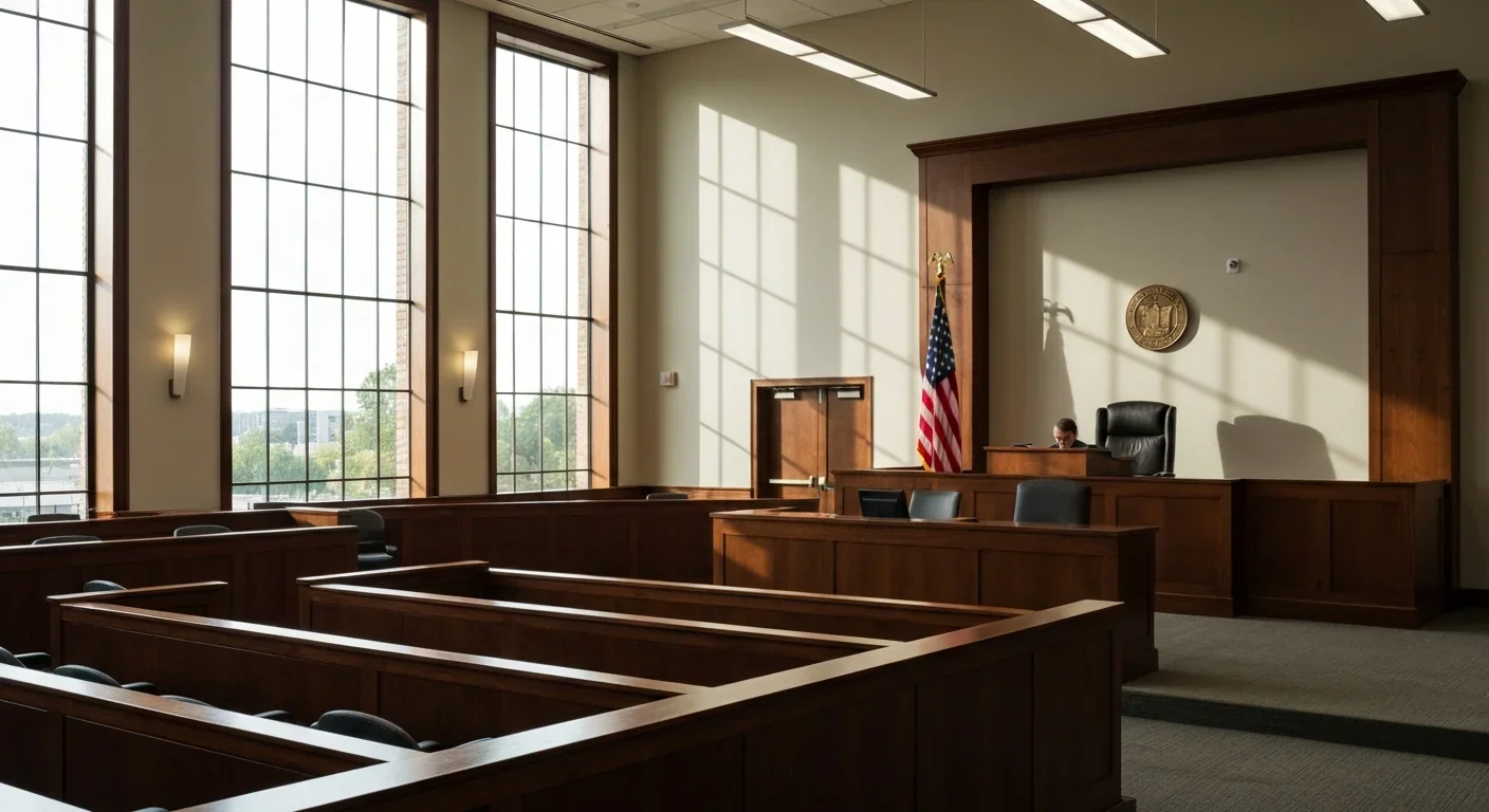 Empty courtroom with jury box highlighting the justice system setting
