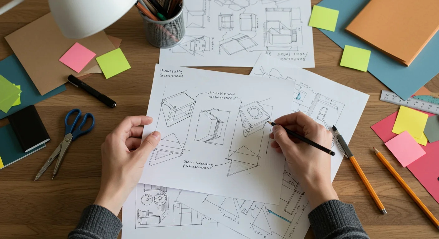 Designer creating multiple rapid prototypes and iterations using simple materials