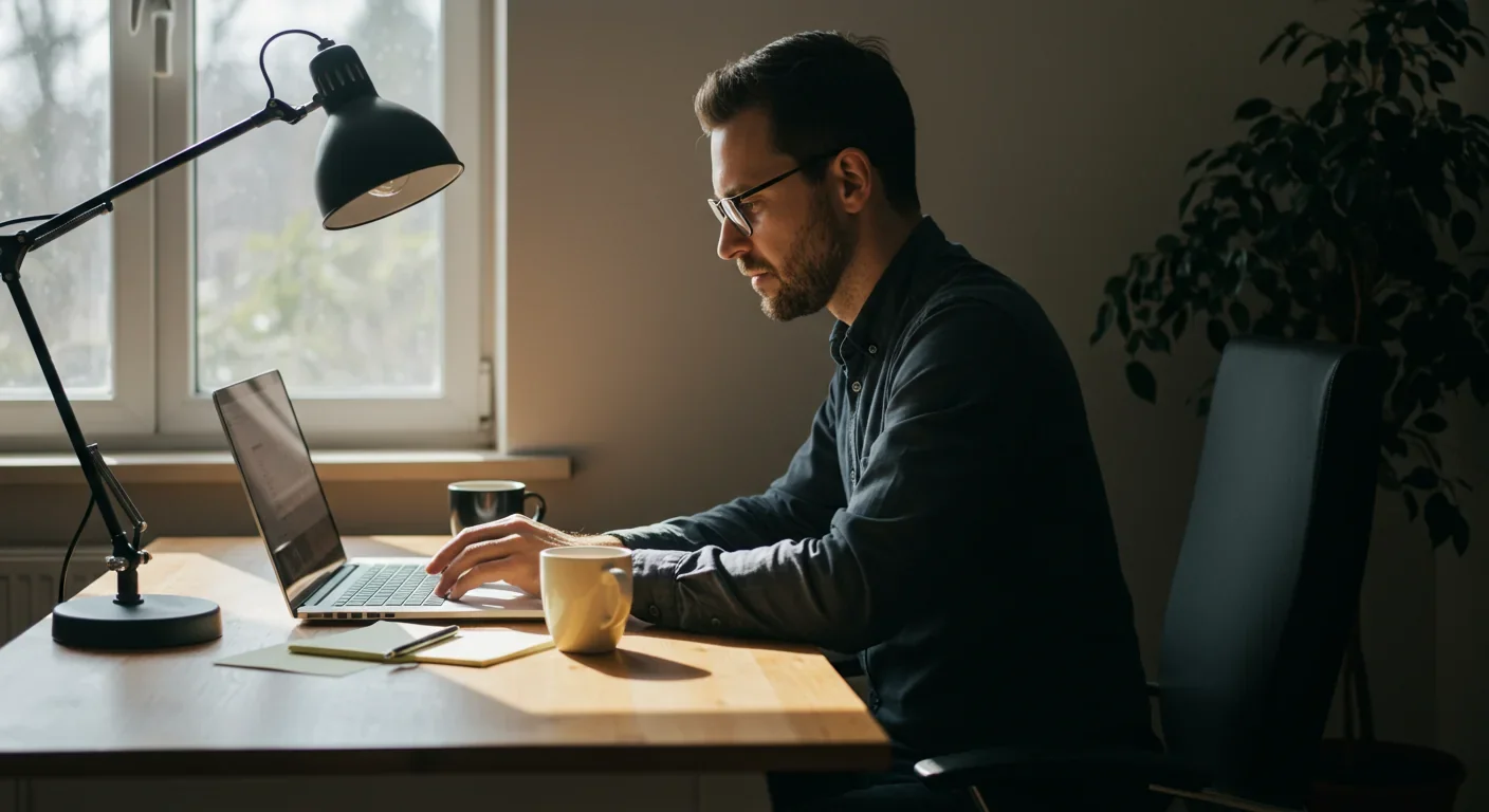 Minimalist workspace demonstrating productivity through intentional constraint and focus