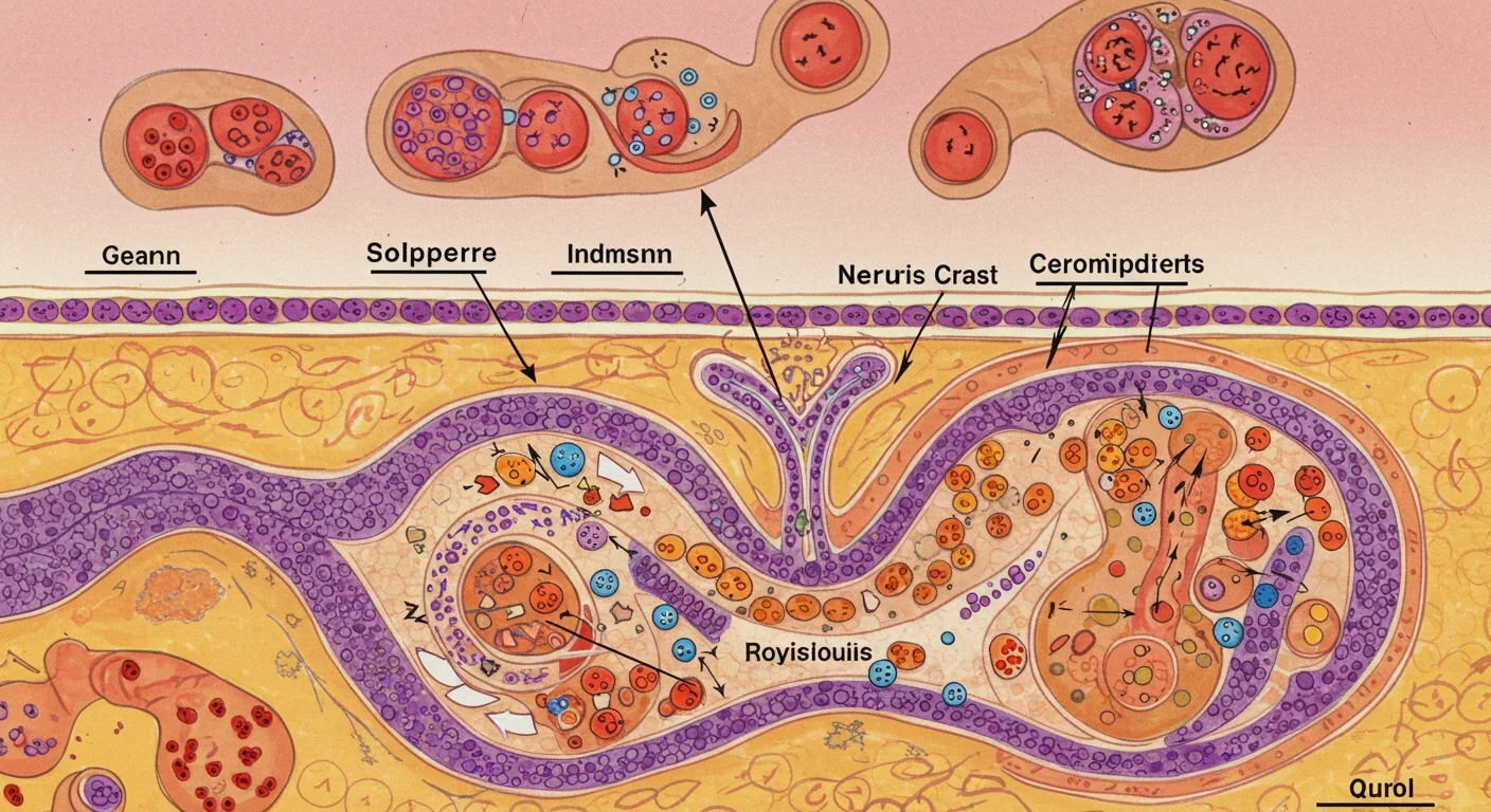 Scientific diagram of neural crest cells migrating during embryonic development