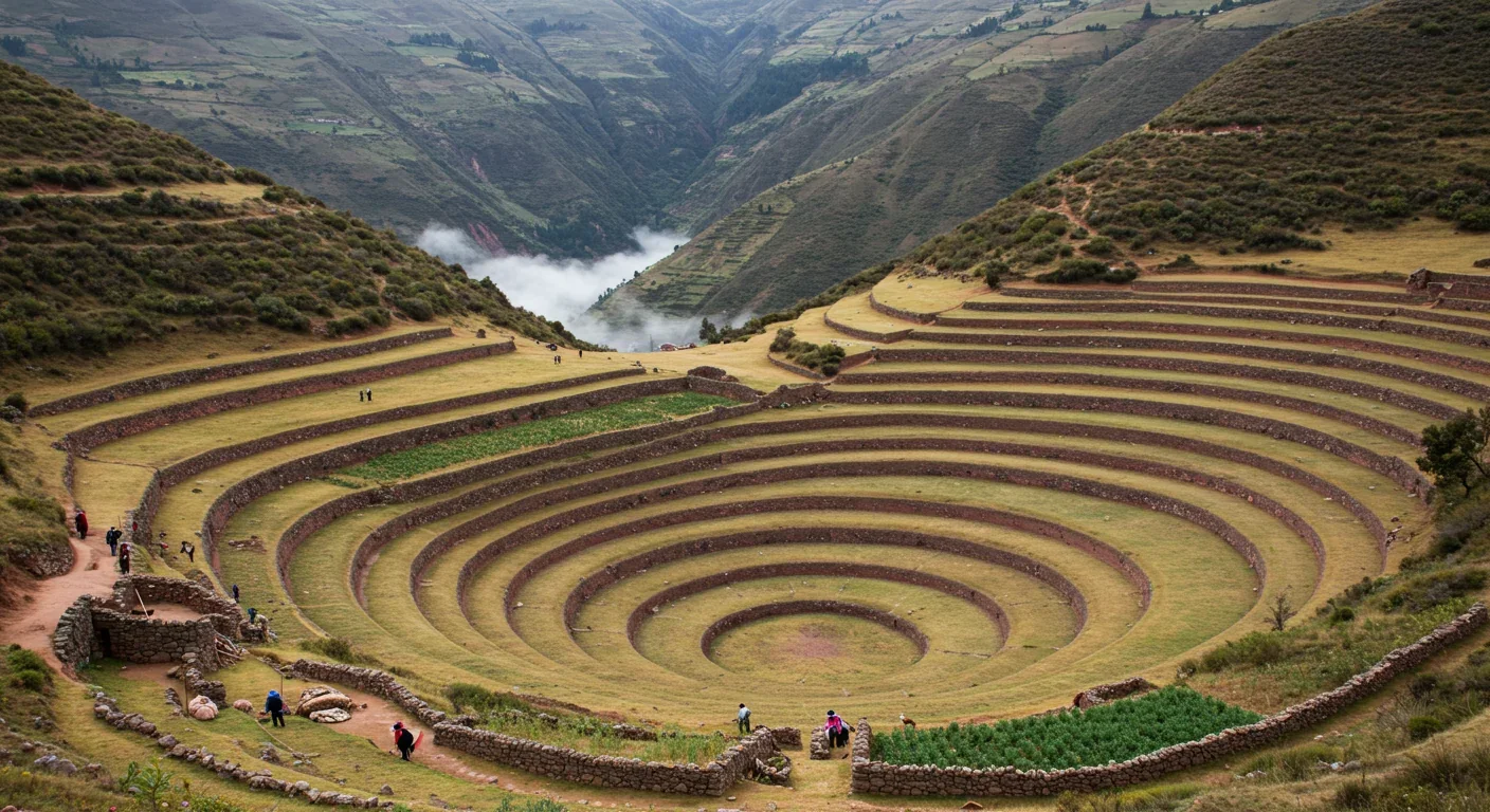Inuit person in traditional fur parka standing near igloo in Arctic landscape with frozen ocean at twilight