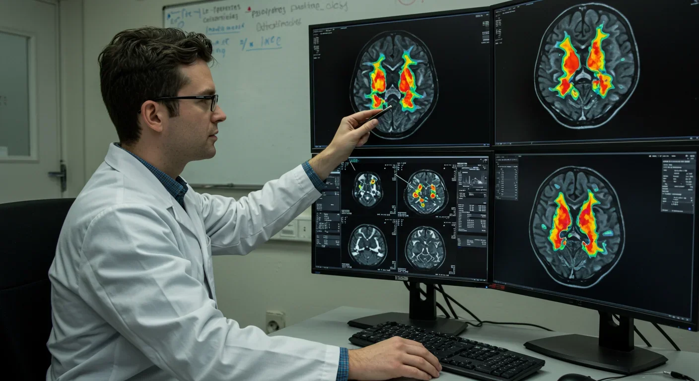 Neuroscientist analyzing brain scans showing visual cortex activation during echolocation