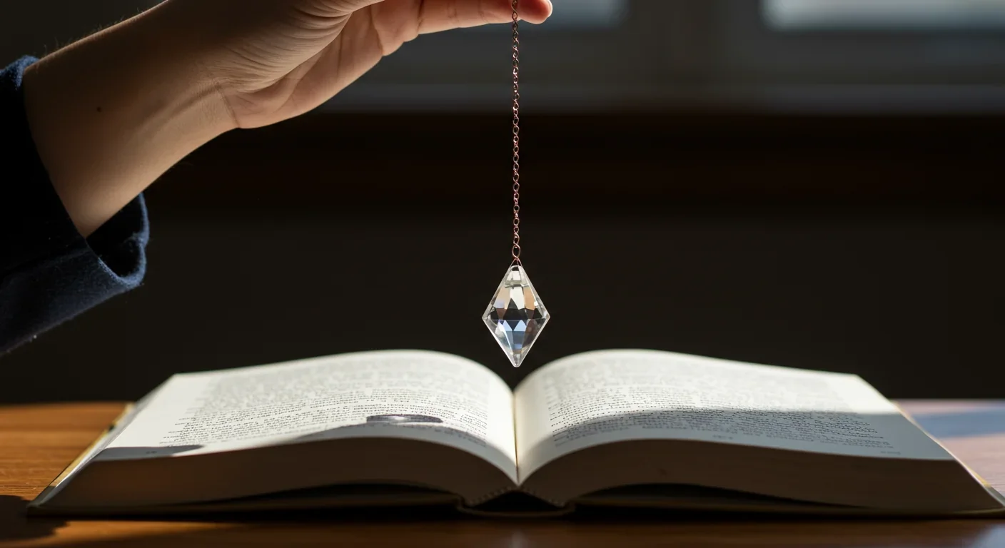 Hand holding pendulum demonstrating mechanical amplification of imperceptible finger movements through resonance