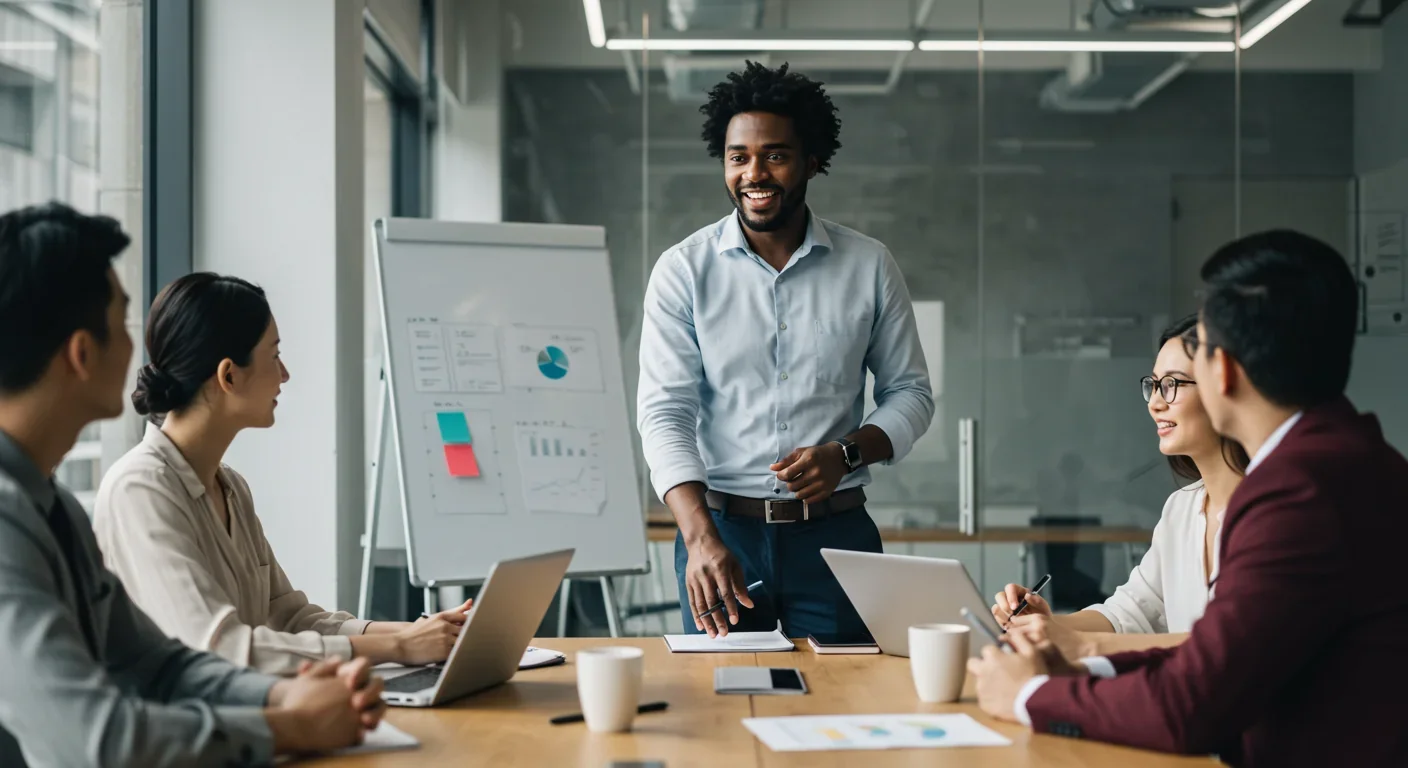 Manager mentoring employee in supportive workplace conversation, demonstrating organizational approaches to reducing impostor syndrome