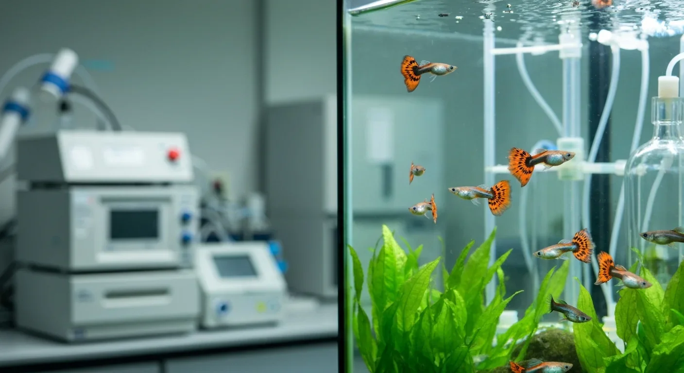 Laboratory aquarium with guppies, the species where mate choice copying was first systematically studied by behavioral ecologists