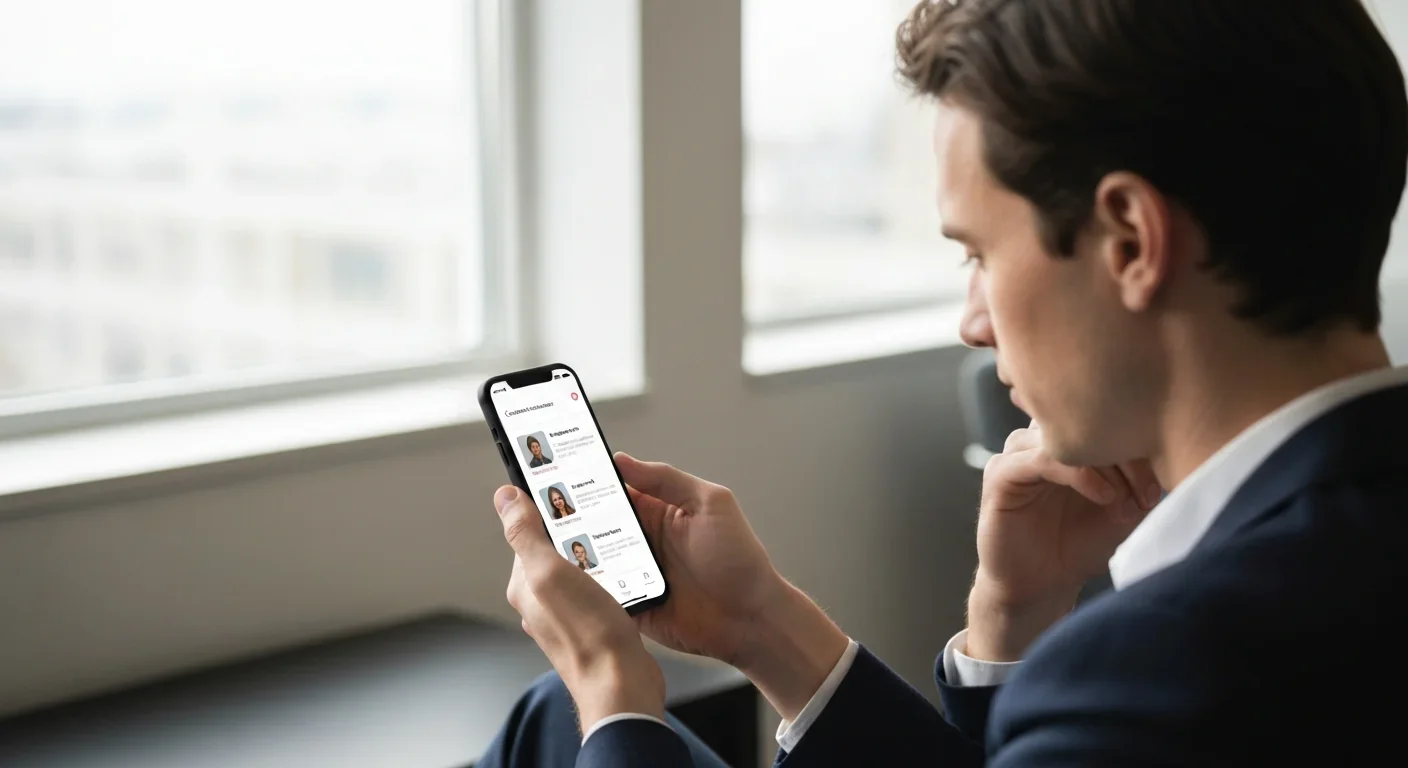 Person using a dating app on smartphone, representing how digital platforms engineer social proof and mate copying into modern matching algorithms