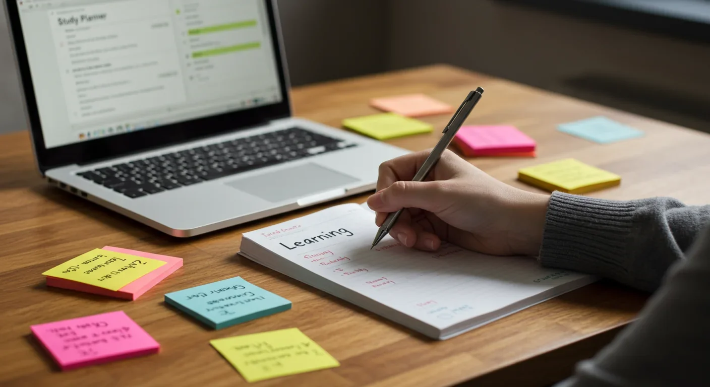 Student documenting learning progress and reflections in a metacognitive journal