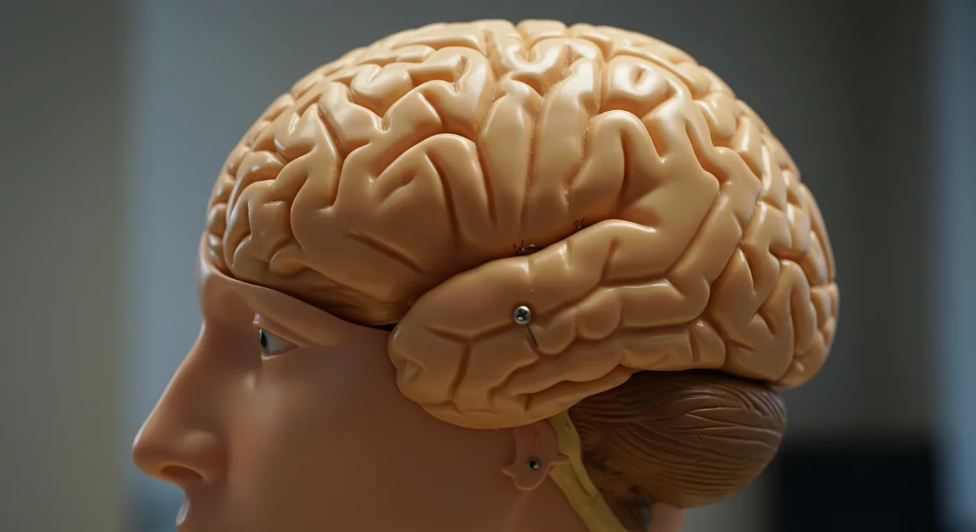 Anatomical brain model showing the amygdala, the emotional processing center that tags memories with emotions