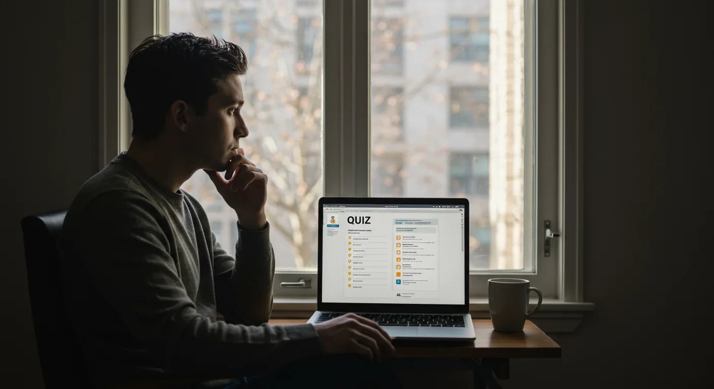 Person taking the Moral Foundations Questionnaire on laptop in contemplative setting