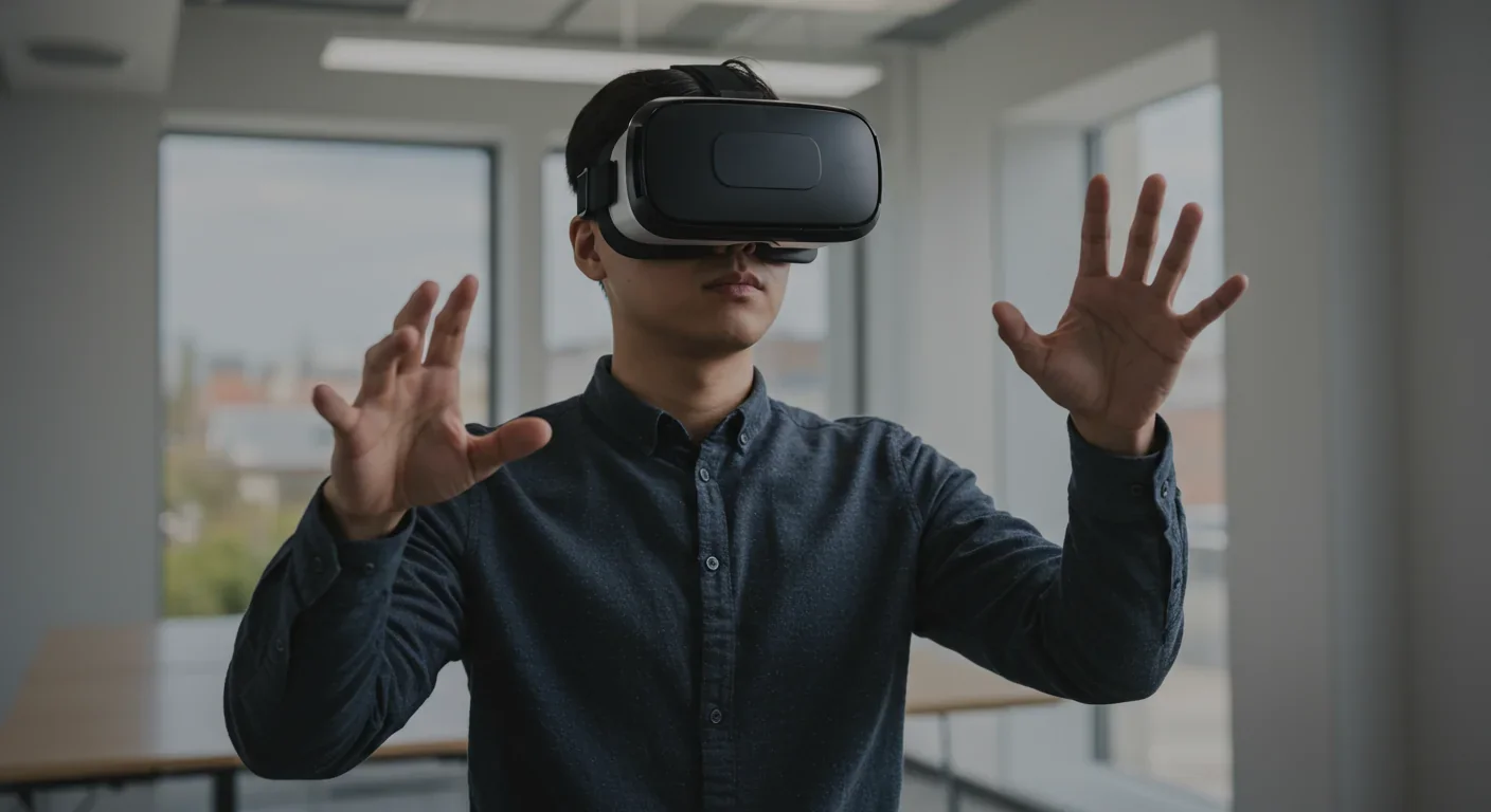 Person using VR headset showing how virtual reality may replicate collective experiences digitally