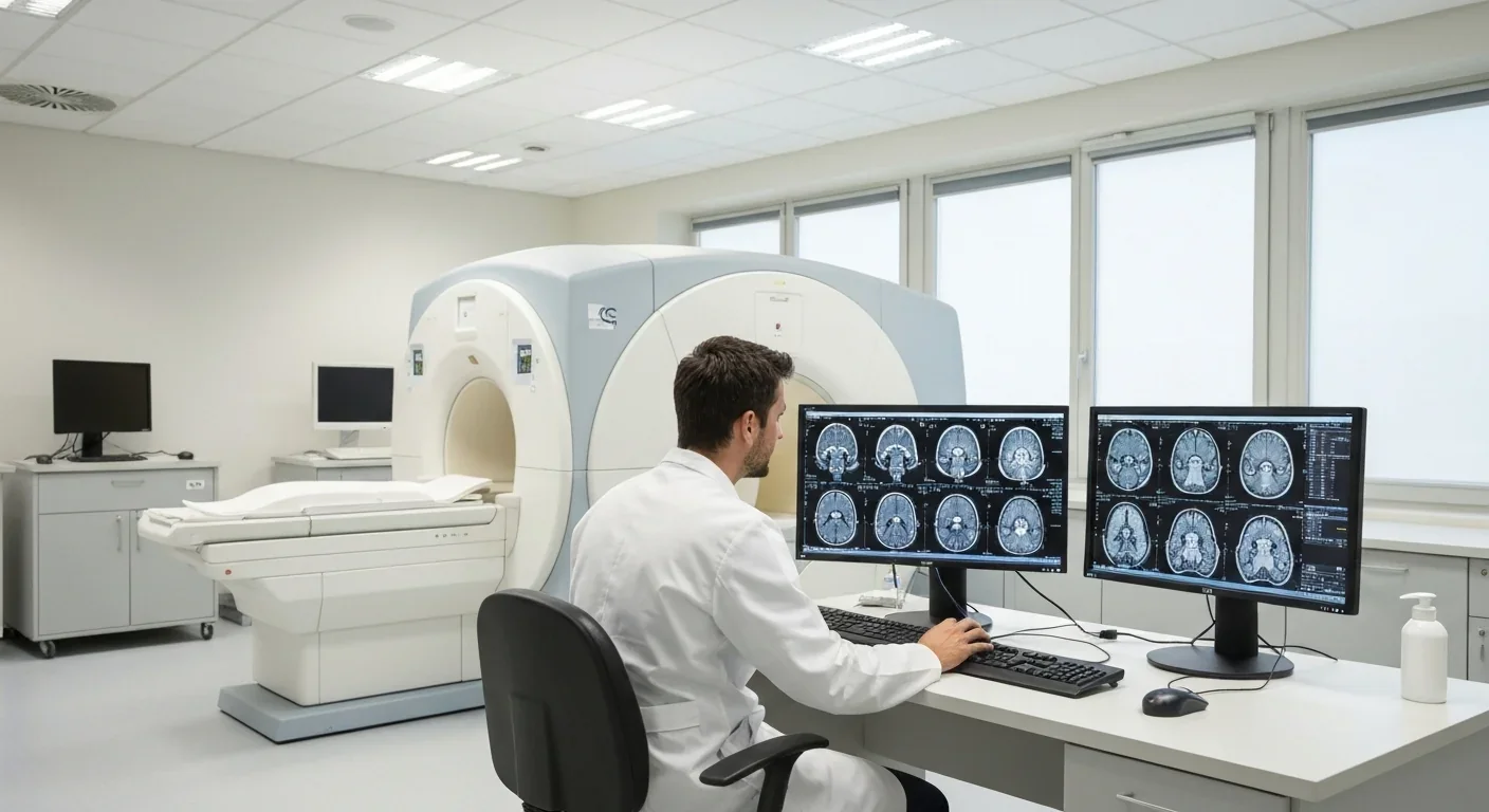 Neuroscience researcher analyzing brain scans, representing the neural basis of cognitive biases