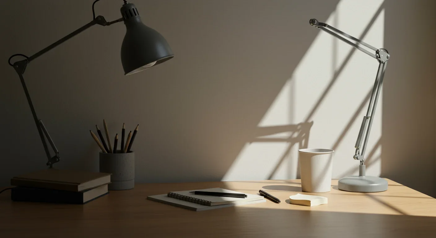 Minimalist workspace demonstrating intentional choice and simplified decision-making