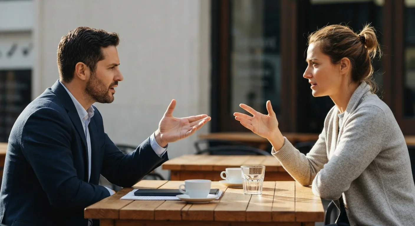 Two adults engaged in deep conversation illustrating how peak-end rule affects relationship memories