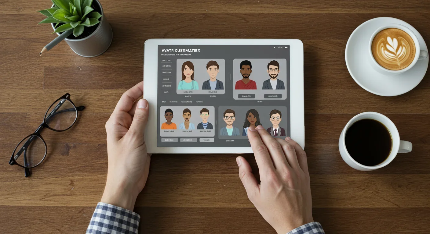 Person customizing digital avatar on tablet representing personal identity and self-expression choices