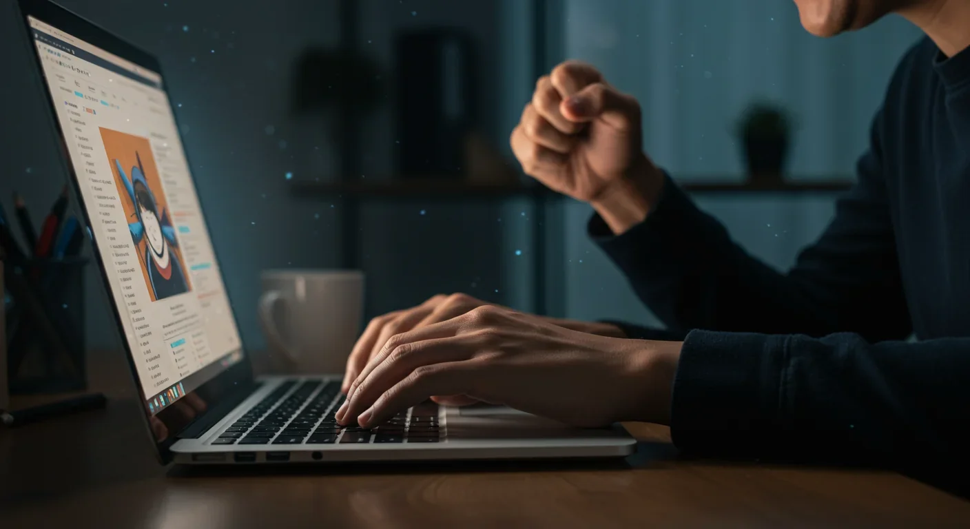 Individual experiencing distress while reading social media on phone