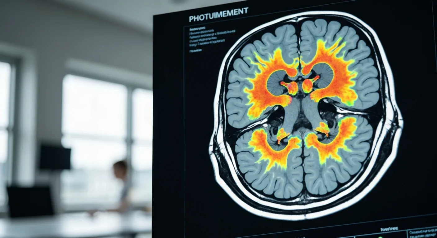 Brain MRI scan showing regions involved in auditory processing and working memory systems that create earworm experiences