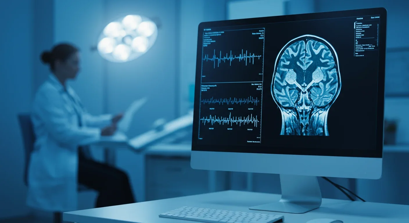 Brain imaging scan on medical monitor showing neural activity patterns in cognitive research
