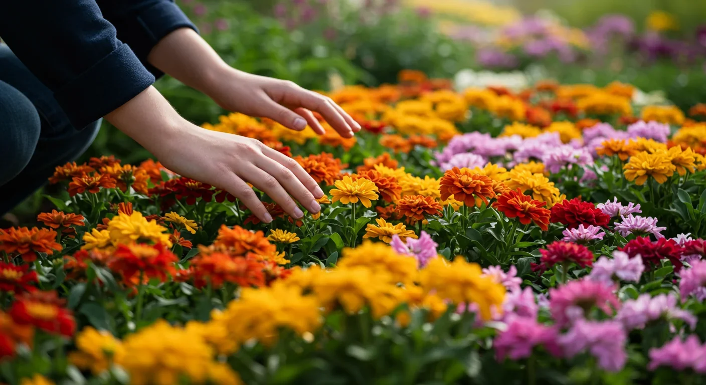 Hands touching flowers in a garden representing scent memories