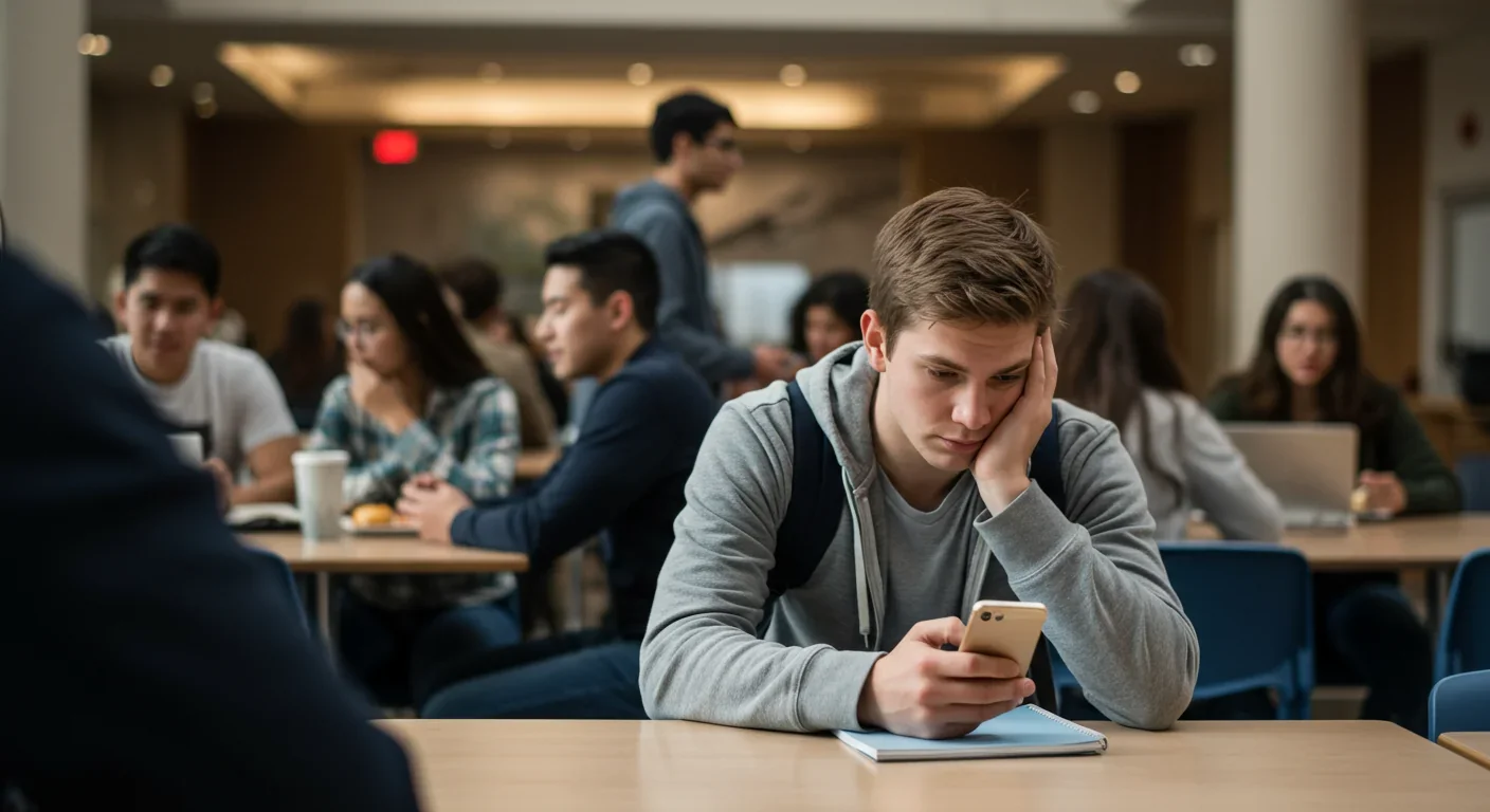 Student feeling self-conscious in cafeteria while others ignore them