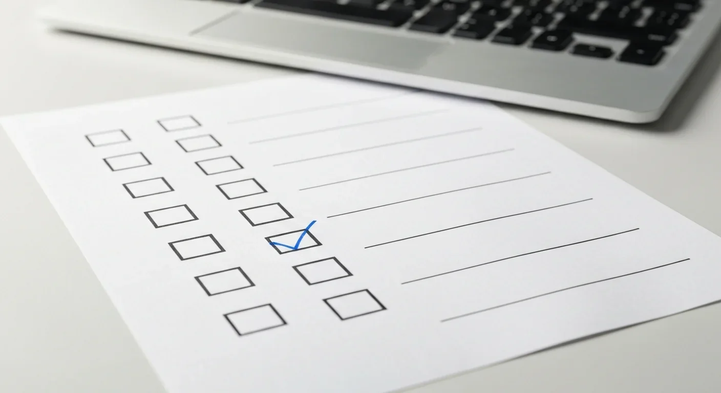 Row of checkboxes on a form with one pre-checked in blue, photographed from above