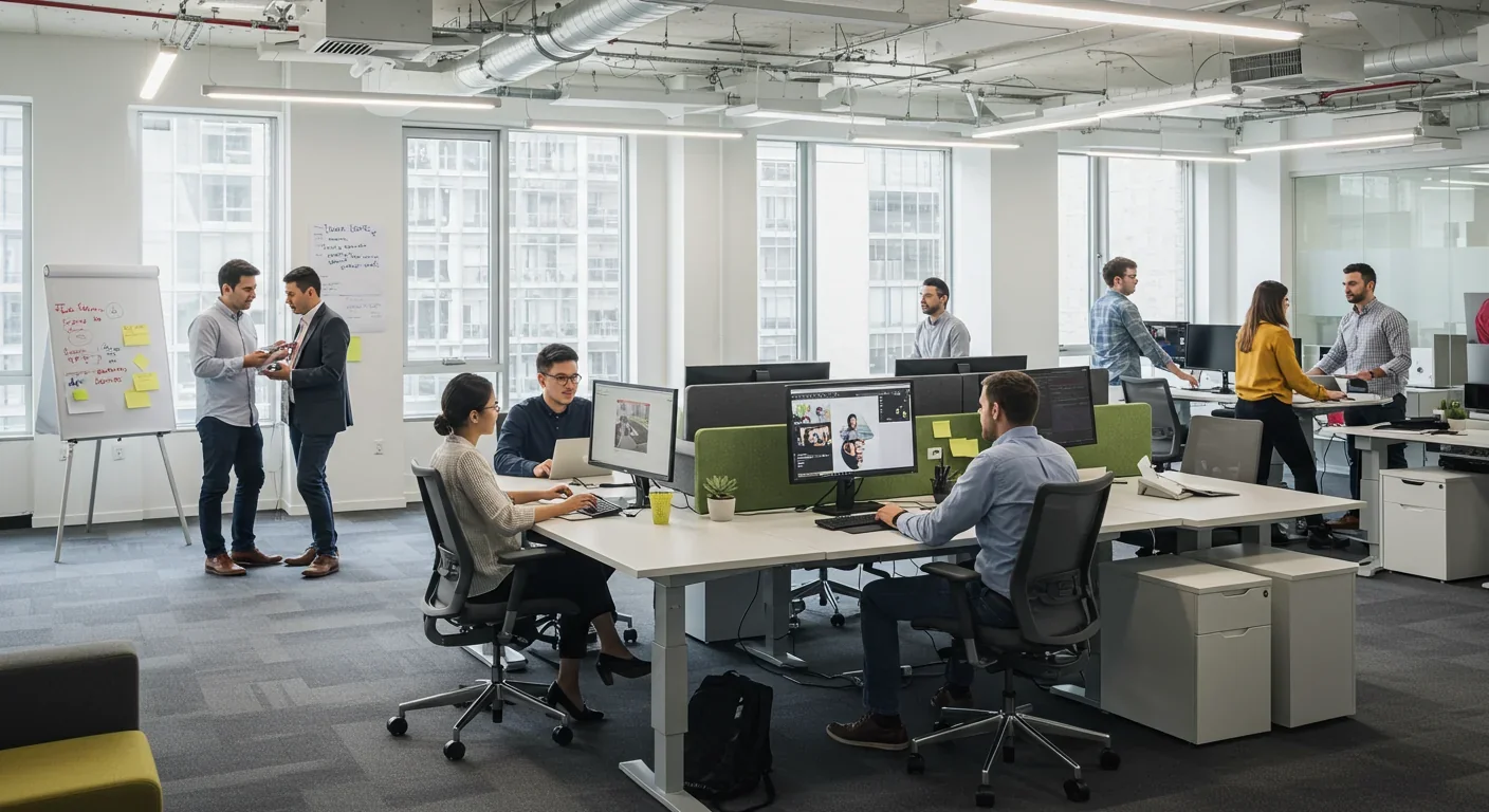 Business team using AI tools for collaborative decision-making and data analysis