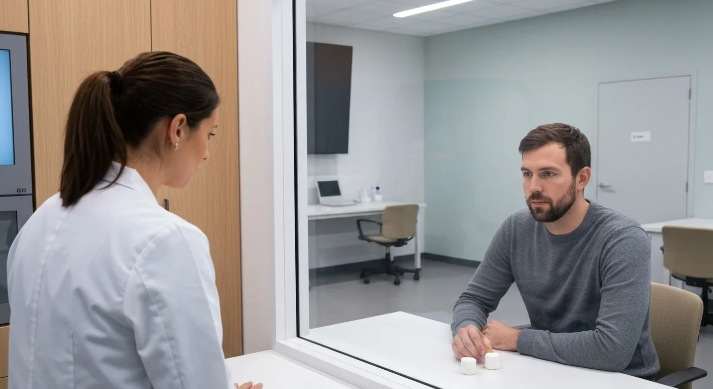 Researcher observing marshmallow experiment in psychology laboratory