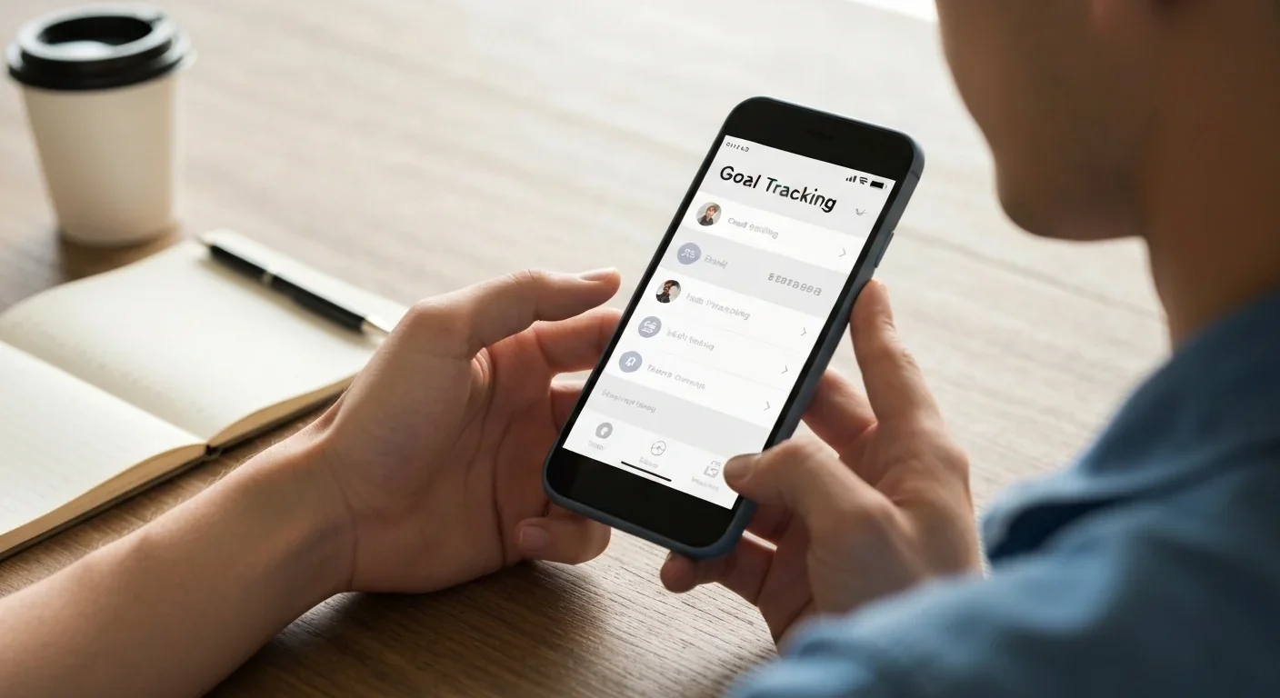 Adult using smartphone productivity app to track long-term goals