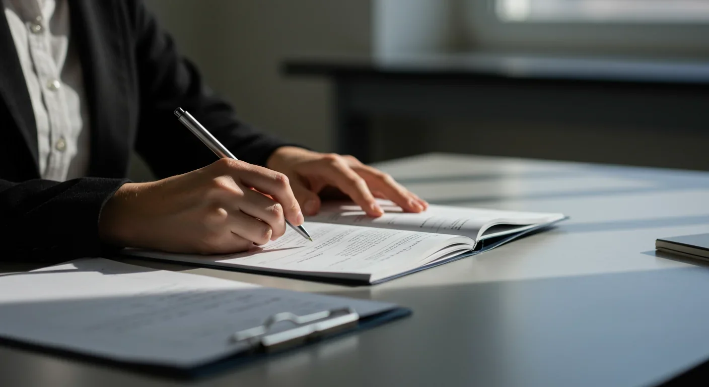 Researcher writing mortality salience study notes in psychology lab