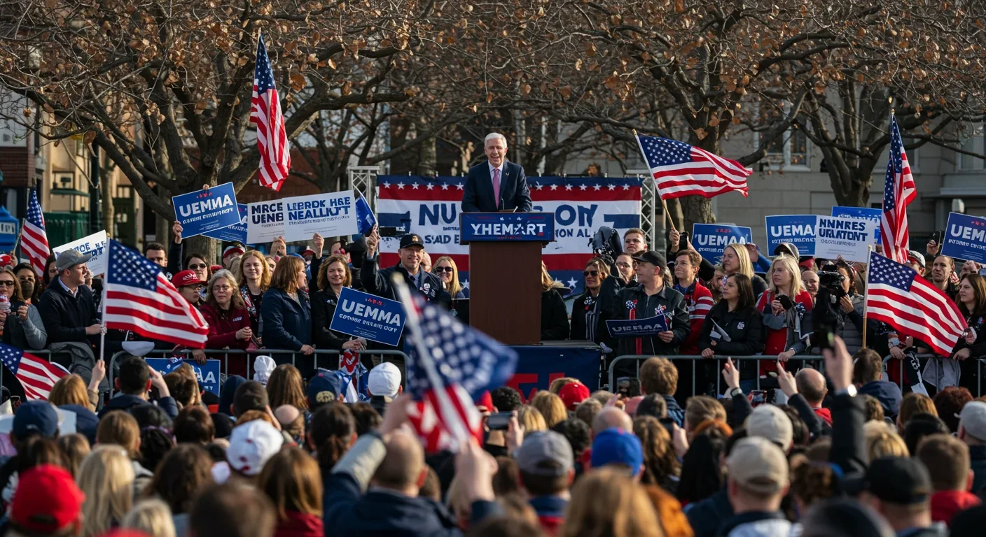 Political rally crowd waving flags showing cultural worldview defense