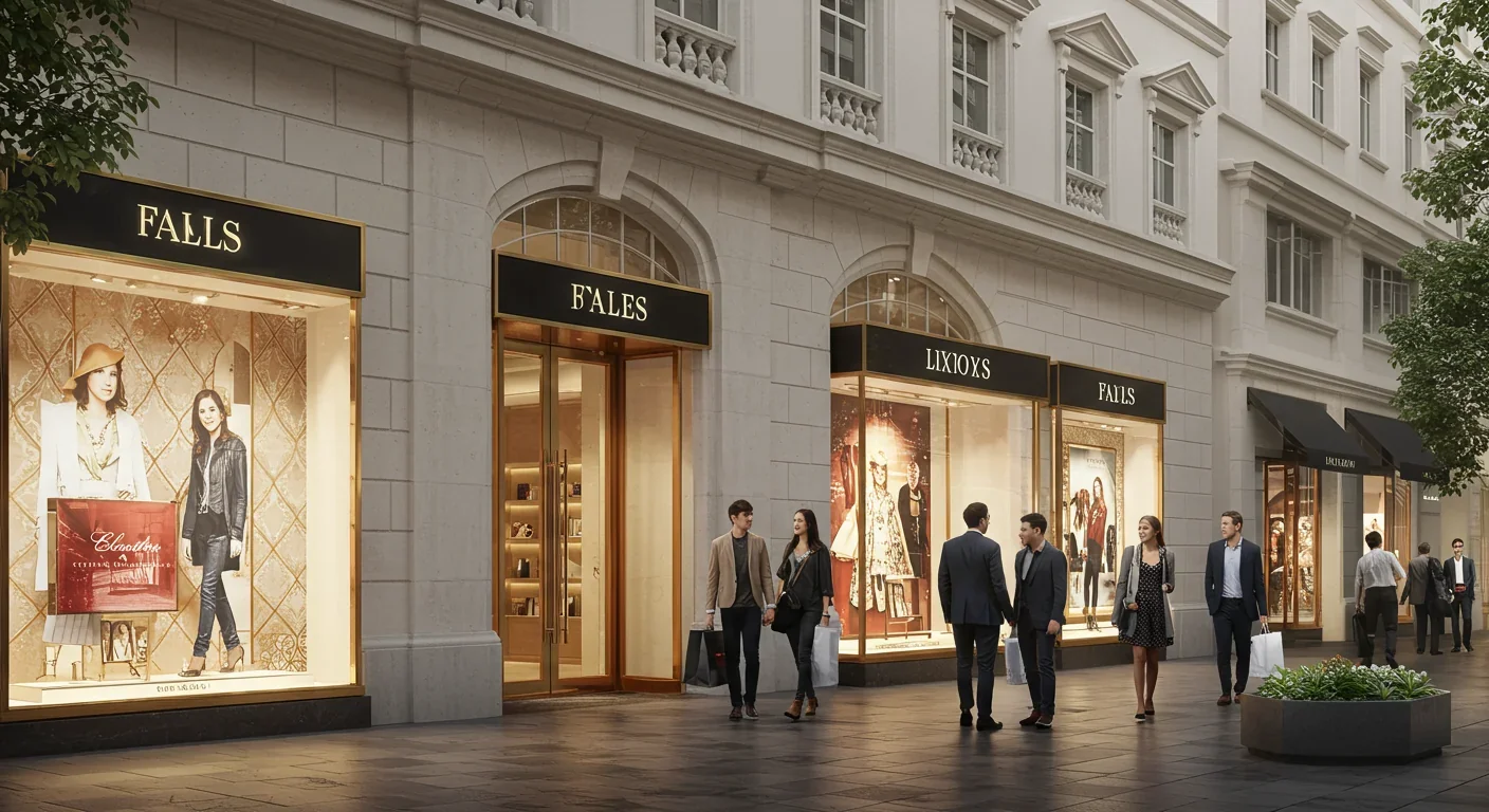 Luxury shopping district representing consumer culture and symbolic immortality