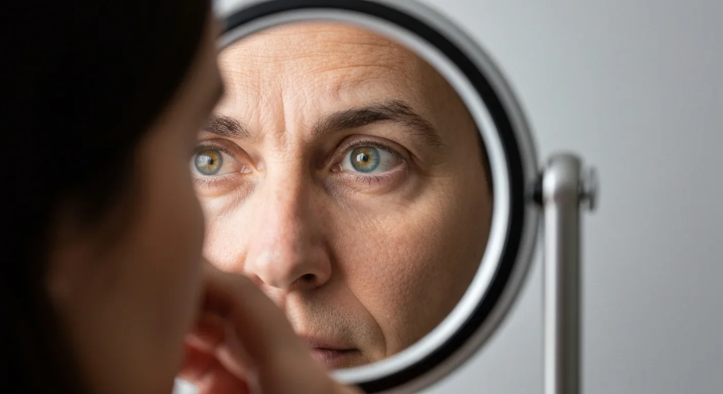 Close-up of adult eyes in mirror representing memory and facial recognition