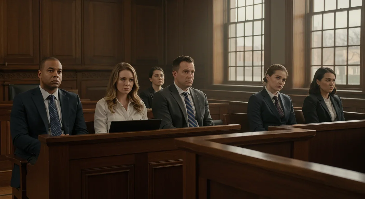 Jury members in a courtroom considering eyewitness testimony evidence