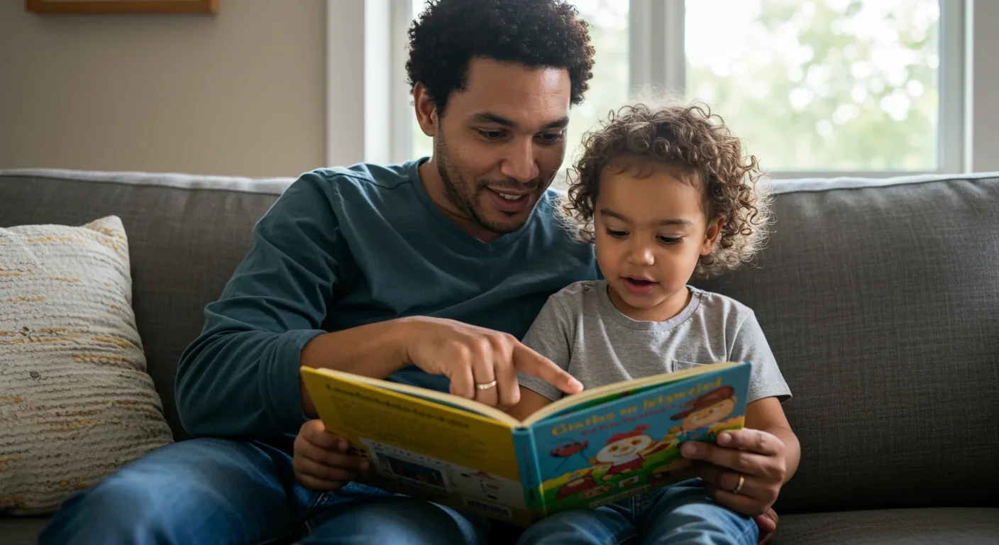 Parent and child reading together supporting theory of mind development through stories